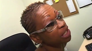Two black whores suck and ride on white stud's dick before sharing his jizz
