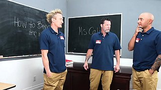 Three men takingturns fucking Teacher Kiki Calis tight pussy