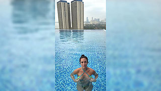 Bikini, Spit on Boobs, Ahegao, Butt Tease in a Public Pool