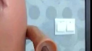 Fucking Machine Pleasures Her Cunt and Anal, Squirting Hard