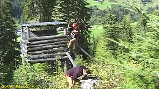 German couple fucks in front of the mountains