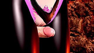 Hot Succubus with Big Tits in Oil - Thighjob Teasing for Big Dick in Leather Leggings, POV Staircase Doggy Style Sex