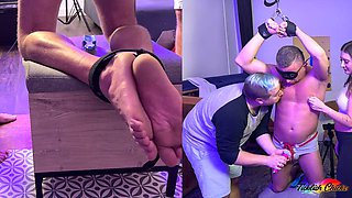 Teasing Brunette Bound in Tickling Bondage: Mandys Quick Lesson Sparks Foot Worship on Chad