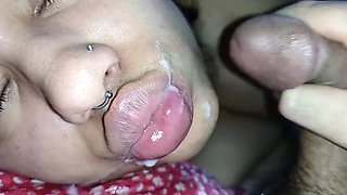 Creampie Dripping From Big Lips - Slut Gets Messy Facial Close Up