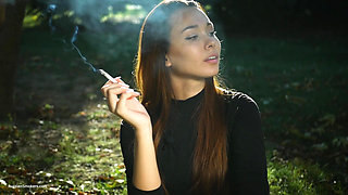 Seductive Russian Beauty Smoking Cigarette Outdoor Vibes