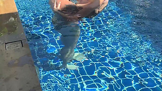 Pool Day: Busty Wife Having Fun with Her Lover. Big Tits, Sun and Big Cock