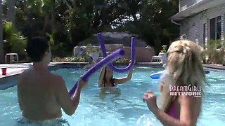 Bare-chested pool party with sweethearts