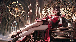 Red Armor Queen in the Floating City! Epic fantasy tease, tight red bodysuit.