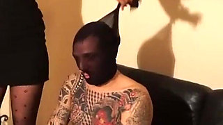 Dominant Ladies in Black Lingerie Tease Bound Stud