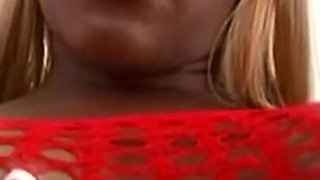 Blacl and Busty Slut with Colored Hair and Fishnet Stockings Gets Fucked by a Big Black Cock