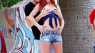 Ginger skinny teen Dixie fucked by step brother at casting