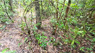 Thai Girls Walking and Talking and Picking Mushrooms in the Forest, Secretly Showing in the Deep Forest Clear Thai Voice