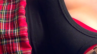 Horny Schoolgirl Fucks Her Pussy While Smoking with a Dildo