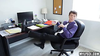 2 office milfs dominate assistants pecker in three way