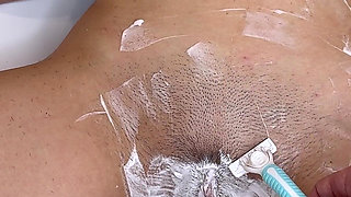 Girl with Big Natural Tits Shaves Her Hairy Pussy!