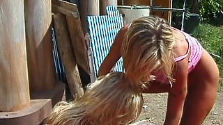 Flexible Blonde with Big Tits Licks Her Own Pussy