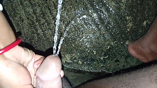 Desi Bhabhi sucks cock after pissing outdoors - Indian homemade sex with big tits and anal