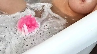 Glamour babe with big boobs masturbates in lingerie