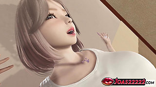 3D Hentai Animation of Hot Asian Girl in Pantyhose - Experience Wet Pussy Fingering, Standing Cunnilingus with Close-up Views