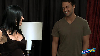 Dirty brunette MILF cheats husband with horny step son
