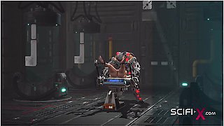 Sexy Horny Bald Girl In Cuffs Gets Fucked Hard By A Sex Cyborg In The Lab