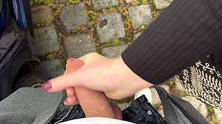 Parking Lot Handjob Next to Stranger and Bus Cum Finish
