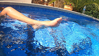 Busty Blonde MILF Rides Cock Wildly Poolside