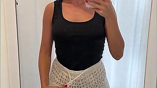 Trying on Tight Shorts and Top in a Fitting Room