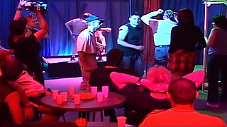 Blonde Babe Gangbanged by Horny Crowd in Wild Club Orgy