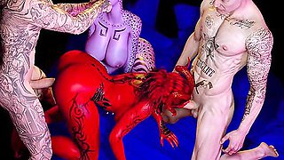 3d Hentai, Foursome Orgy At A Halloween Party