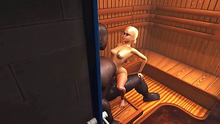 Innocent nerdy female in glasses gets nailed by a black Big Cock in sauna