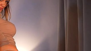 Vulva rubbing close up with blonde handling monster dildo