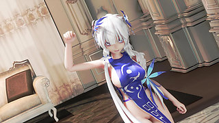 [mmd] Triple Happy Glory Step White Silk Jk Student Girl Cheongsam Striptease