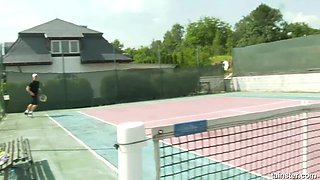 Outdoor Tennis Court Encounter with Isabella Chrystin and Her Big Cock