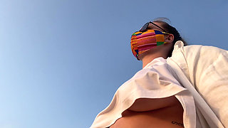 Blonde Amateur with Big Tits Is Walking Without a Bra