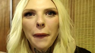 POV amateur blonde slut blowing monster dick in the bus