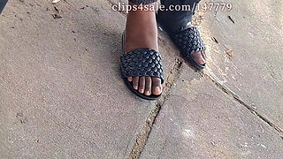 Hot Fudge Tasty Feet Left Foot Wrapped at the Bus Stop