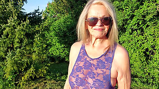 Grandma Is Walking Around Her Garden in a Sheer Bodysuit