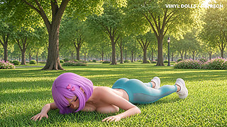 Topless AI Anime Girl Seductive Workout in the Park, 4k AI Hentai, Lila Blue
