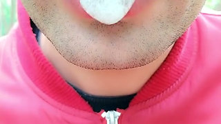 Foamy Cum Play on Lips After Being Mouth Fucked Outdoor