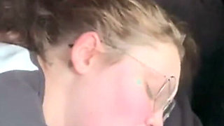Horny Nerd Girl Sucks Dick in the Car
