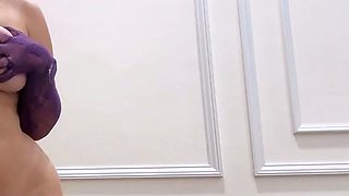 Busty big titted babe milks your dick while trying on