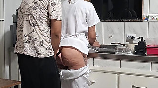 The Maid Got Fucked in the Ass in the Kitchen While Washing the Dishes.