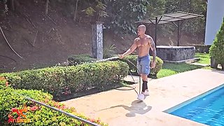 Gardener Fucks His Boss and Mariana Martix in Wild Outdoor Threesome - Latina Big Ass Blowjob & Rough Doggy Style