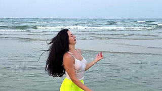 Getting Wet and Messy in See-through Top Outdoor