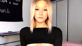 Adorable blonde teen slut with big boobs flashing in public