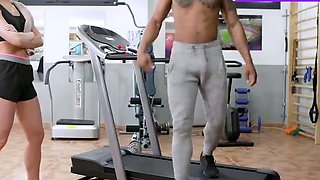 Dark skinned stud gives large pecker to blondie doll anal