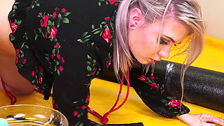 Teen Get Rough Anal and Piss Punishment at the Ice Cream Stand, with Nasty Anal Creampie Eating