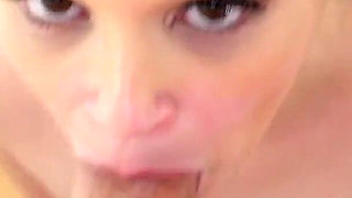 Fascinating brunette Jenna J Ross POV deepthroat blowjob and cum swallow