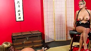 StrapOn Lesbian with big boobs fucks her blonde sexy GF